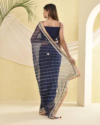 Blue leheriya gota work saree with unstitched blouse fabric 2