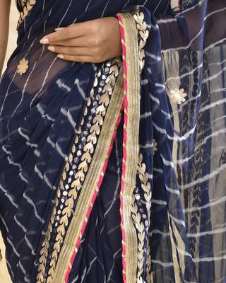 Blue leheriya gota work saree with unstitched blouse fabric 4
