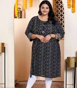 Womens plus size rayon embroidery black bandhani printed straight kurti