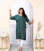 Womens plus size rayon green bandhani printed straight kurti