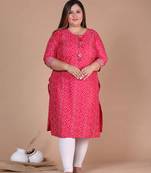 Womens plus size rayon pink bandhani printed straight kurti