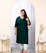 Womens plus size green embroidered and mirror work straight kurti
