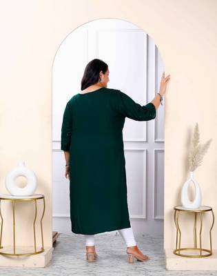 Womens plus size green embroidered and mirror work straight kurti 5