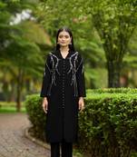 Nikhaar  black hand embroidery art silk straight cut kurta & pants set