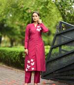 Nikhaar  pink hand embroidery art silk straight cut kurta & pants set