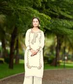 Nikhaar  cream hand embroidery art silk straight cut kurta & palazzo set
