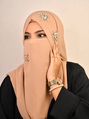 wrap my hijab georgette rhinestone party hijab beige 3