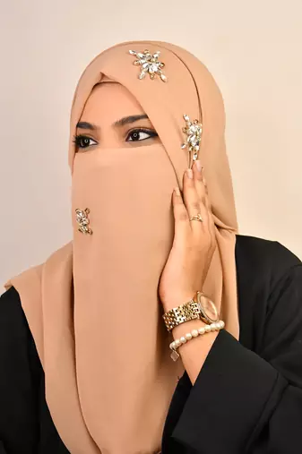 wrap my hijab georgette rhinestone party hijab beige