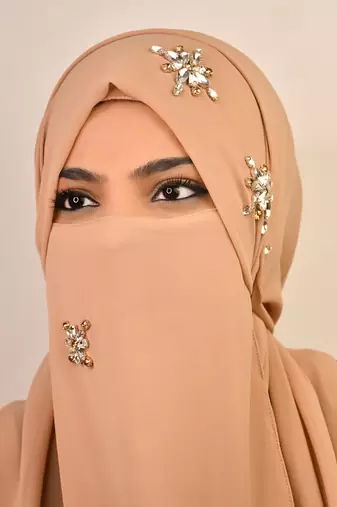 wrap my hijab georgette rhinestone party hijab beige