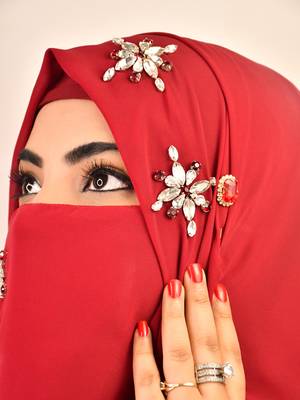 wrap my hijab maroon stonework bridal hijab set 1