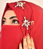 wrap my hijab maroon stonework bridal hijab set