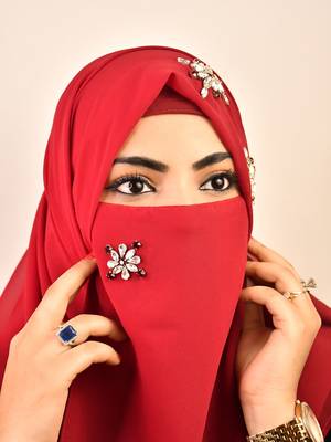 wrap my hijab maroon stonework bridal hijab set 2