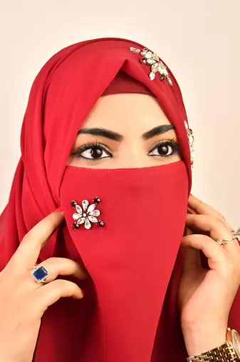 wrap my hijab maroon stonework bridal hijab set