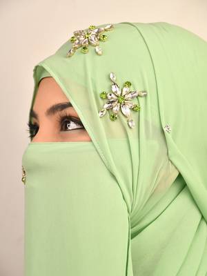 Green Georgette Stonework Hijab 1