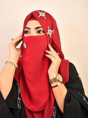 wrap my hijab maroon stonework bridal hijab set 3