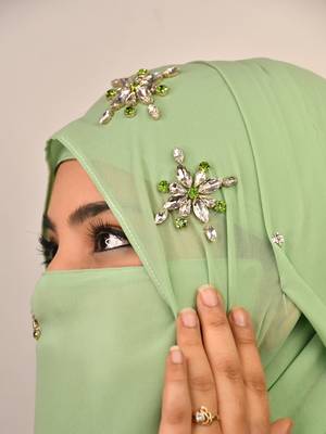 Green Georgette Stonework Hijab 2