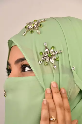 Green Georgette Stonework Hijab