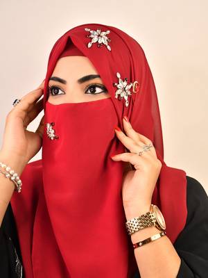 wrap my hijab maroon stonework bridal hijab set 4