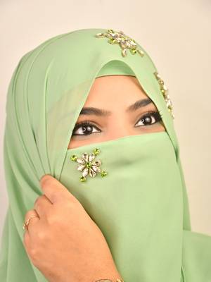 Green Georgette Stonework Hijab 3