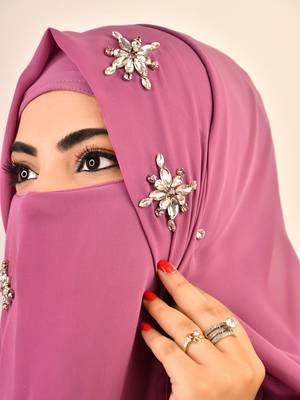 Purple luxury bridal wedding wear hijab scarf   with stonework 2