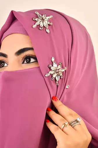 Purple luxury bridal wedding wear hijab scarf   with stonework