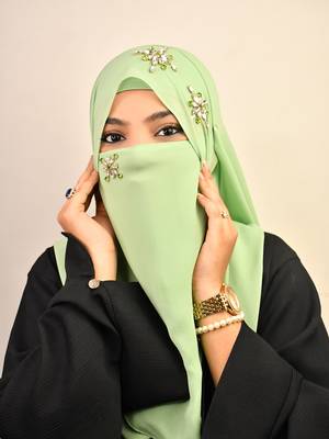 Green Georgette Stonework Hijab 4