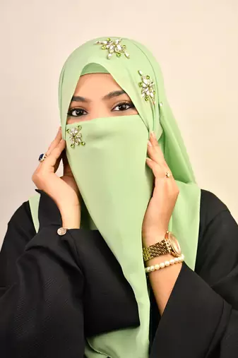 Green Georgette Stonework Hijab