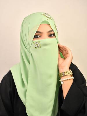Green Georgette Stonework Hijab 5