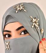 Grey luxury bridal wedding wear hijab scarf   with stonework