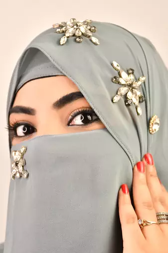 Grey luxury bridal wedding wear hijab scarf   with stonework