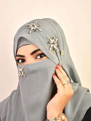 Grey luxury bridal wedding wear hijab scarf   with stonework 5