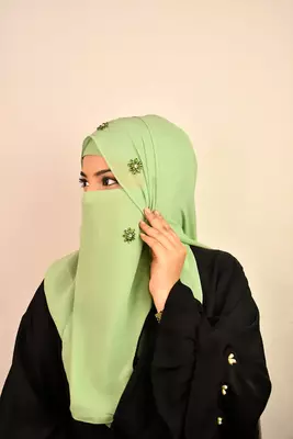Green luxury bridal wedding wear hijab scarf   with stonework 1