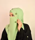 Green luxury bridal wedding wear hijab scarf   with stonework