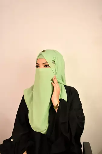 Green luxury bridal wedding wear hijab scarf   with stonework