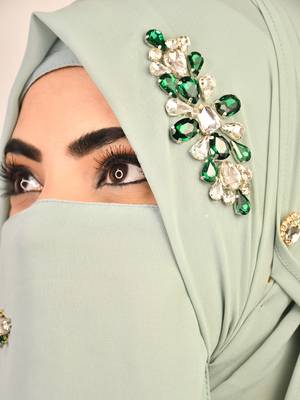 Green luxury bridal wedding wear hijab scarf   with stonework 2