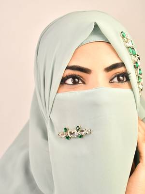 Green luxury bridal wedding wear hijab scarf   with stonework 3