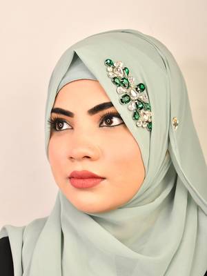 Green luxury bridal wedding wear hijab scarf   with stonework 1