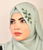 Green luxury bridal wedding wear hijab scarf   with stonework