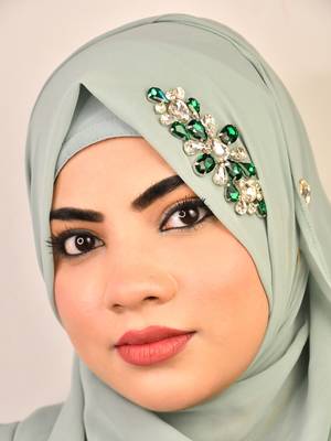 Green luxury bridal wedding wear hijab scarf   with stonework 4
