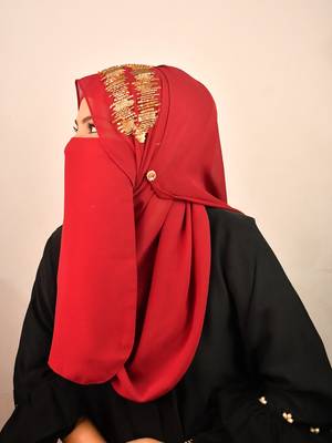 wrap my hijab maroon handcrafted party scarf set 2