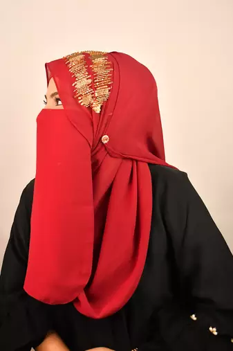 wrap my hijab maroon handcrafted party scarf set