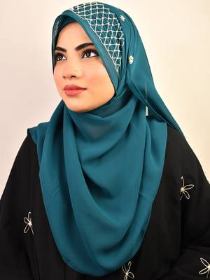 Teal luxury bridal wedding wear hijab scarf   with handwork 1