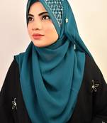 Teal luxury bridal wedding wear hijab scarf   with handwork