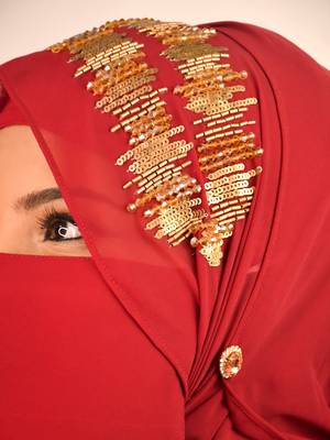 wrap my hijab maroon handcrafted party scarf set 3