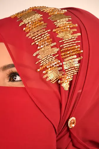 wrap my hijab maroon handcrafted party scarf set