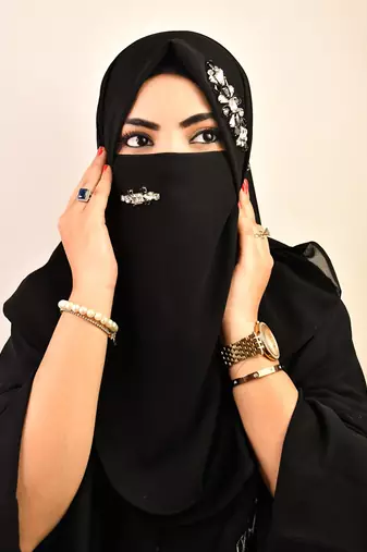 wrap my hijab black stonework bridal hijab set
