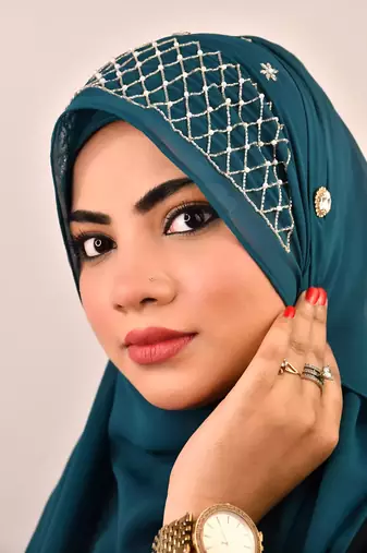Teal luxury bridal wedding wear hijab scarf   with handwork