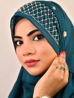 Teal luxury bridal wedding wear hijab scarf   with handwork 4