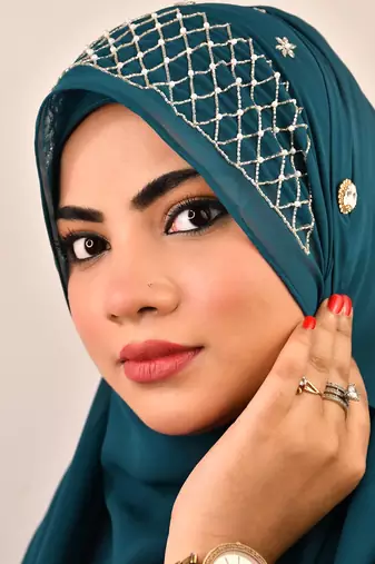 Teal luxury bridal wedding wear hijab scarf   with handwork