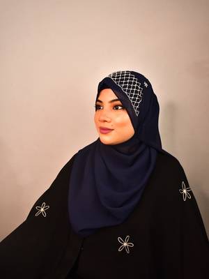 Nevy blue luxury bridal wedding wear hijab scarf   with handwork 1